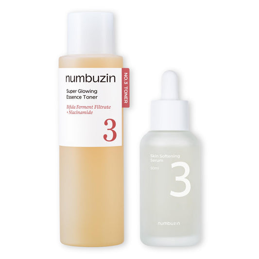 numbuzin No.3 Glowing Skin Duo | Essence Toner + Serum Set for Pores, Texture & Radiance, Glow