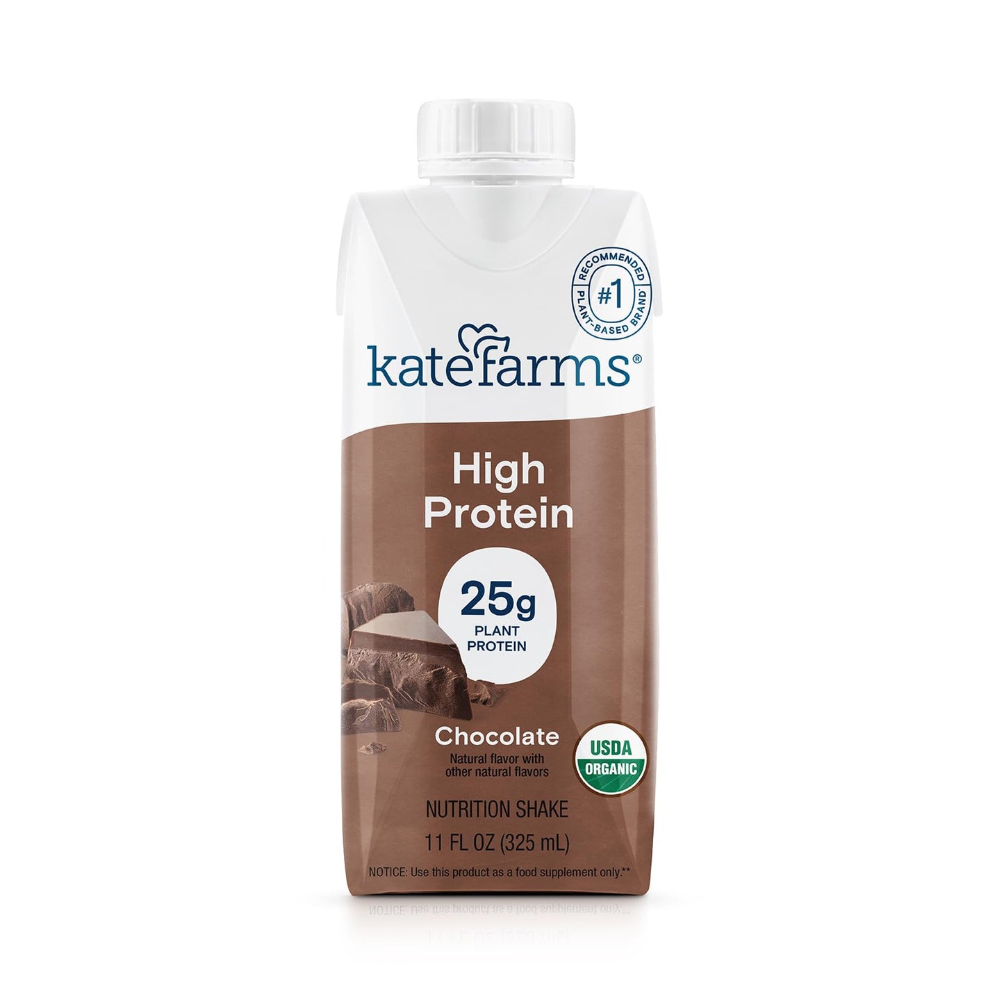 KATE FARMS Organic High Protein Chocolate Shake, 25g Protein, 12 Pack | High-protein organic shake with 25g protein, 6g fiber, 27 vitamins & minerals, and 0g sugar.