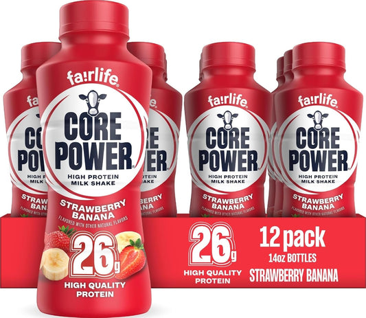 Core Power Protein Shake, Strawberry Banana, 26g Bottle, 14oz, 12 Pack