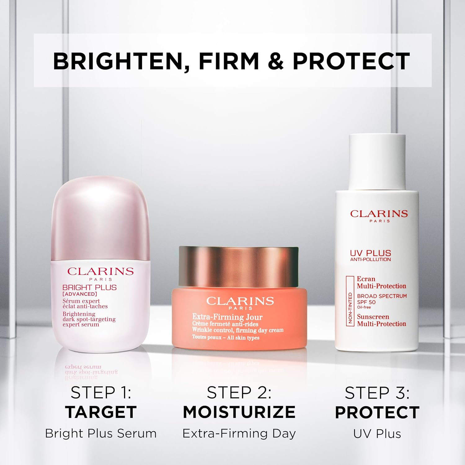 Clarins Bright Plus Serum | Visibly Brightens and Boosts Radiance | Evens Skin Tone | Targets Dark Spots | Contains Vitamin C and Niacinamide | All Skin Types | 1 Fluid Ounce